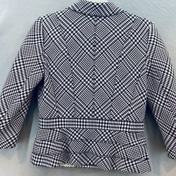 WHBM Black White Houndstooth Fitted Peplum Blazer SZ 6 Classic Feminine - Picture 4 of 12